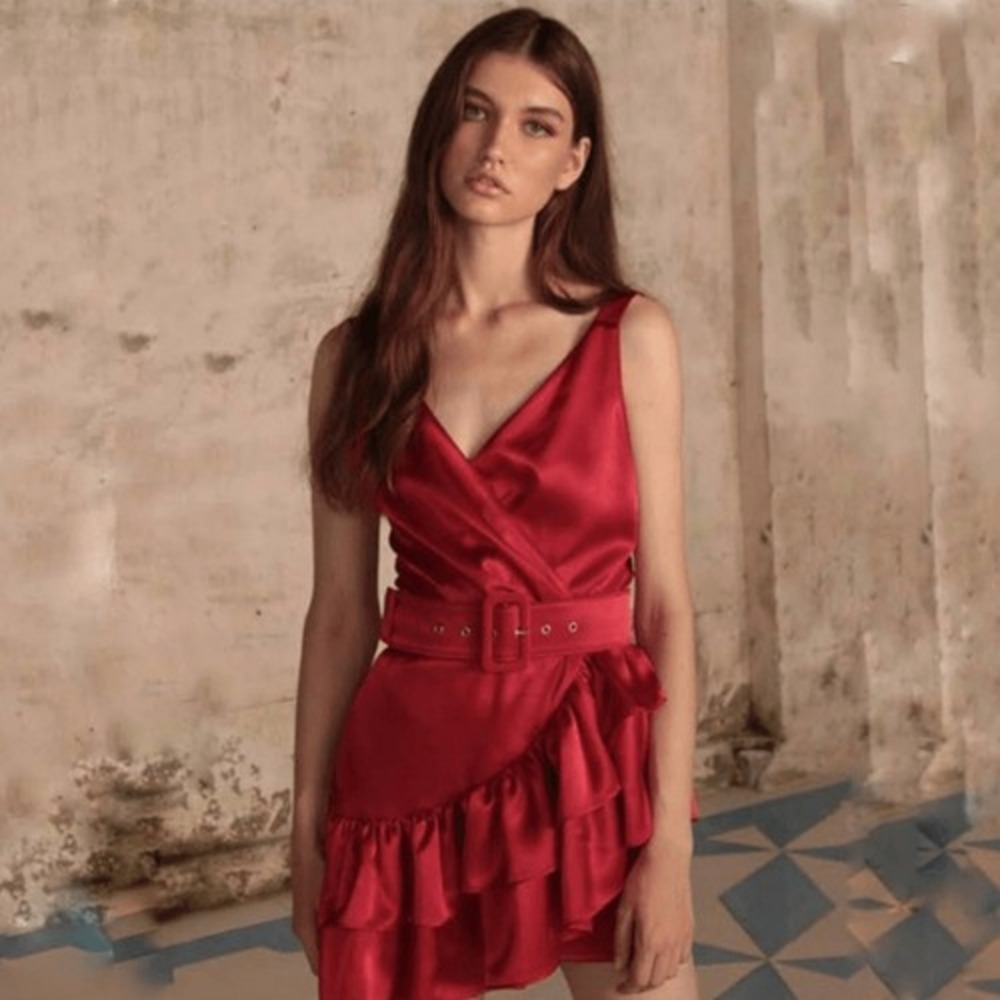 Bronx and Banco NWT Paloma‎ Mini Satin Dress in Red XL Women's size 10 US